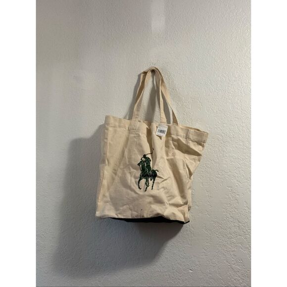 Polo Ralph Lauren Handbags - Polo Ralph Lauren Tote Bag 100% Cotton Canvas Green Logo Graphic Pony New